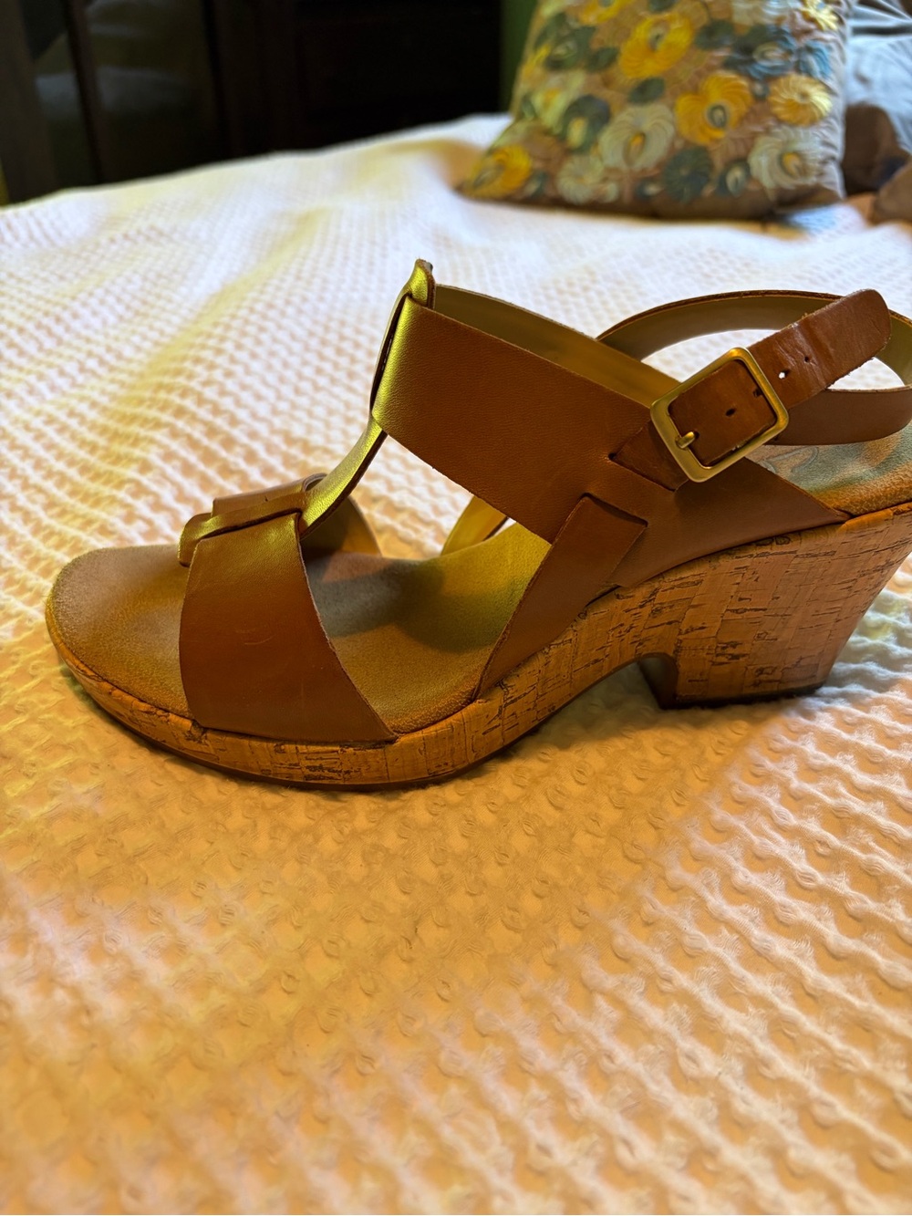 Clark’s Women's  brown leather  Cork Wedge heel with Buckle